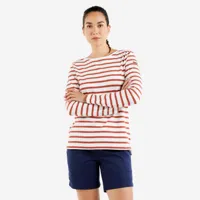 t-shirt manches longues - marinière de voile femme sailing 100 orange brulé - tribord