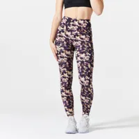 legging fitness femme galbant - 520 imprimé violet foncé - domyos