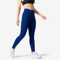 legging slim fitness femme fit+ - 500 imprimé bleu et noir - domyos