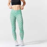 legging slim fitness femme fit+ - 500 imprimé vert et rose - domyos