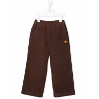 jellymallow pantalon en velours côtelé à détails brodés - marron