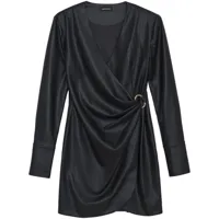 anine bing robe en cuir artificiel croisée à coupe courte - noir