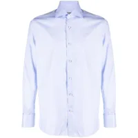 canali chemise en coton à col italien - bleu