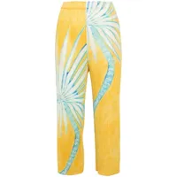pleats please issey miyake pantalon plissé à imprimé palmier - jaune