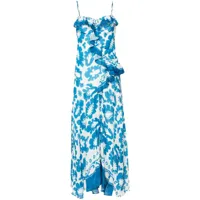 sandro robe longue volantée à fleurs - bleu