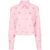 msgm chemise en coton à ornements strassés - rose