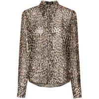 styland chemise en soie à imprimé léopard - marron