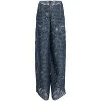 cynthia rowley pantalon en lin à coupe ample - bleu