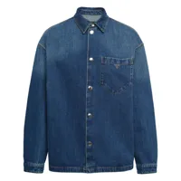 prada chemise en jean à plaque logo - bleu