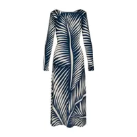 johanna ortiz robe mi-longue à imprimé palmier - bleu