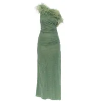 oséree robe longue en soie bordée de plumes - vert
