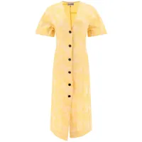 ganni robe mi-longue à motif botanique en jacquard - jaune