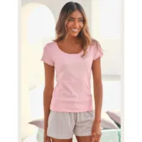 haut de pyjama t-shirt de nuit fantaisie à manches courtes en tricot ajouré - s.oliver - rose pâle