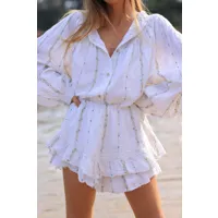 jupe short blanc en coton effet piqué fils brillants et multicolores