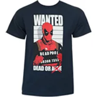 t-shirt deadpool dead and wanted (bleu marine)