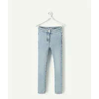 pantalon tregging fille en denim bleu clair délavé low impact