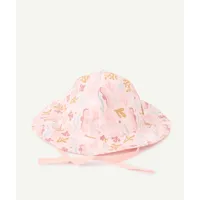 chapeau réversible bébé fille rose et imprimé à fleurs
