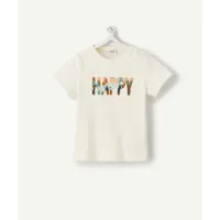 t-shirt bébé garçon écru en fibres recyclées avec message happy