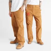 pantalon de travail en toile dense clot x timberland en jaune foncé marron homme, taille 36 x 32